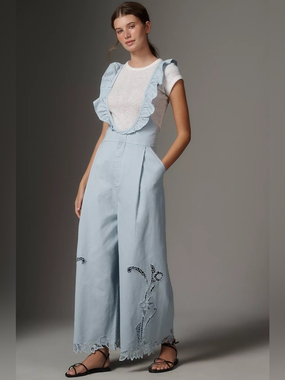 Anthropologie Blue Eyelet Ruffle Jumpsuit NWT size 10